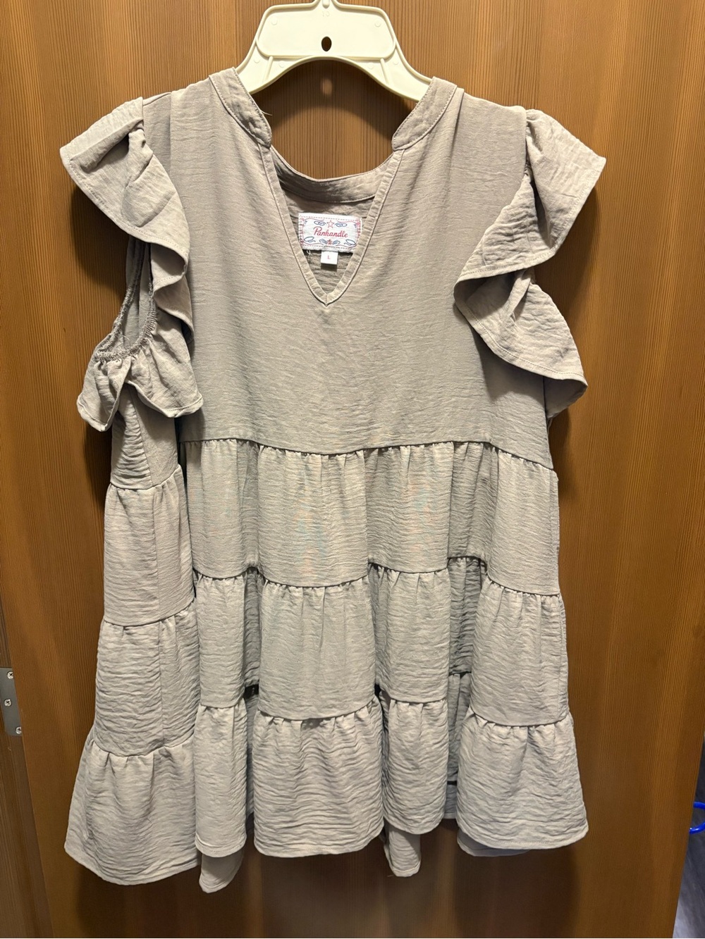 Tiered Ruffle V-Neck Casual Top in Light Taupe